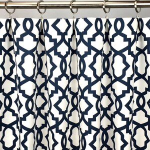 Navy Blue Moroccan Curtains - FREE SHIPPING - Sheffield Navy Curtains - Navy Blue Quatrefoil Curtains - Rod-Pocket - 63 84 96 108 120