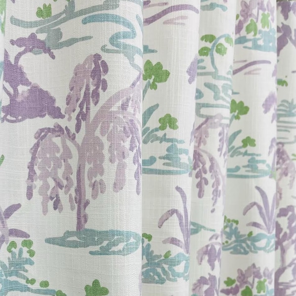 2 Panels- Meadow Orchid Slub Rod-Pocket Curtains- Purple Green Lilac Drapes- Custom Size-Linen Look