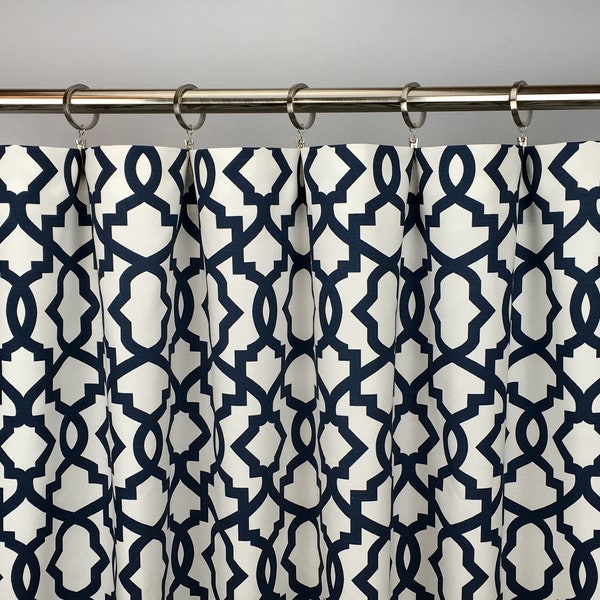 Navy Blue Moroccan Curtains - FREE SHIPPING - Sheffield Navy Curtains - Navy Blue Quatrefoil Curtains - Rod-Pocket - 63 84 96 108 120