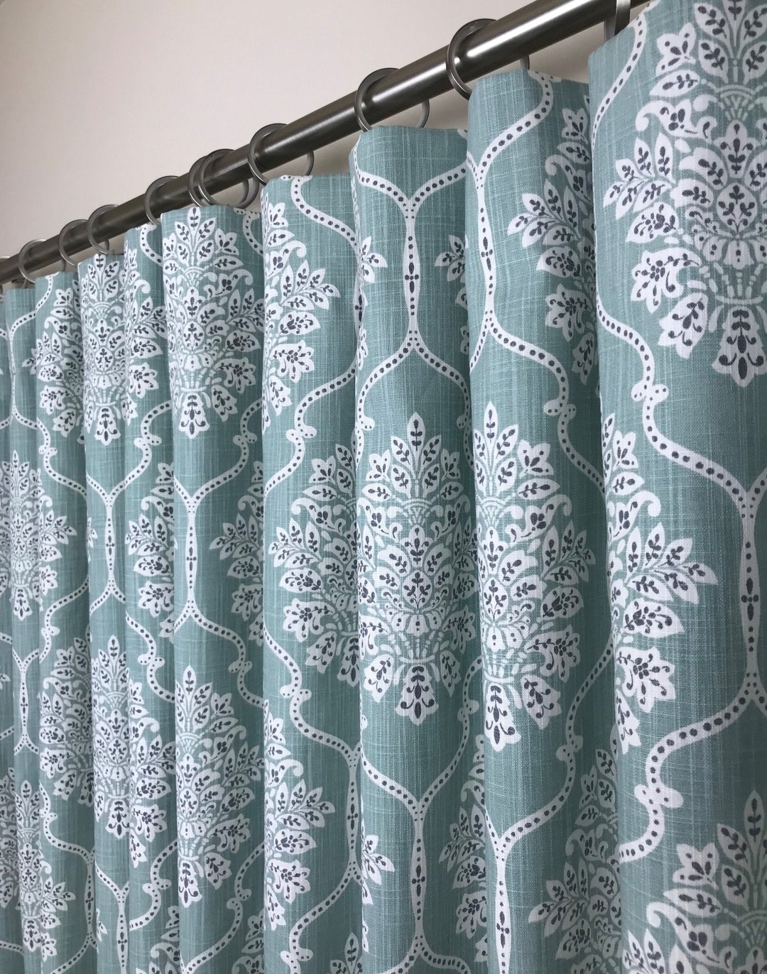 Pale Turquoise Floral Curtains - Waterbury Slub, Rod-pocket - Pair - Etsy