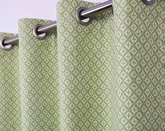 2 Panels- Asher-Tendril Green Grommet Curtains- Blue Drapes- Blackout- Cotton Lining Custom Size