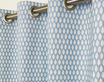 Nadia Mist Blue Grommet Curtains –Lining Option, Blackout Option (2 Panels)