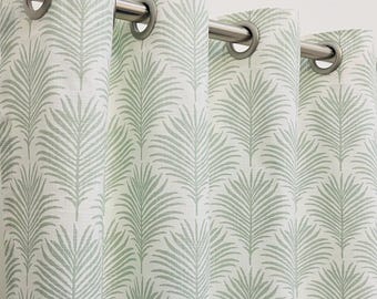 Palmetto Pistachio Grommet Curtains Custom Size- Blackout Cotton Lining Option-Green Drapes-2 panels