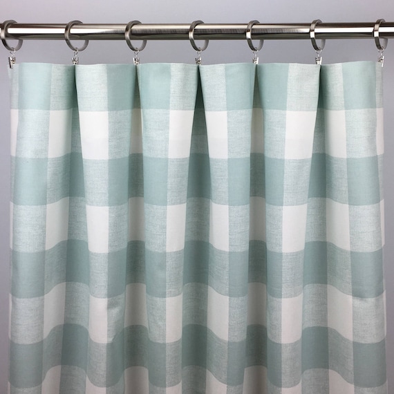 Light Blue Buffalo Check Curtains Free Shipping Snowy Blue Etsy