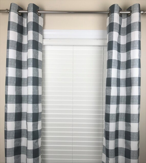 Polo Blue Buffalo Check Curtains Gunmetal Blue Plaid Blue Etsy