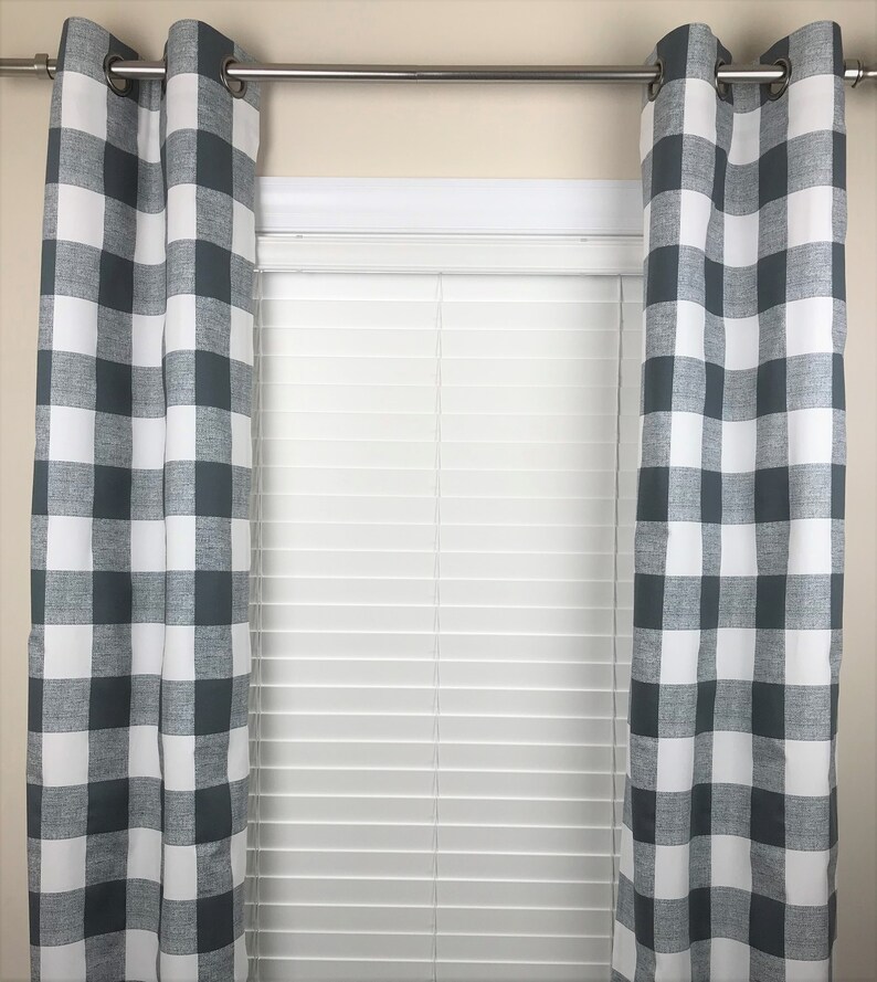Polo Blue Buffalo Check Curtains Free Metal Plaid Gingham Ds Grommets 63 84 96 108 120
