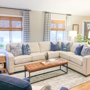 Blue Plaid Slub Rod-Pocket Curtains - Denim Blue Buffalo Check Curtains - Farmhouse Curtains - Blue and White Curtains - 63 84 96 108 120