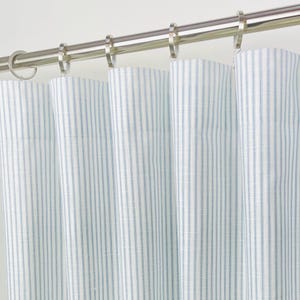 24&quot; 34&quot; 50&#39;&#39; Wide -Classic Mist Slub -Ticking Stripe Rod Pocket Curtains -Light Blue Drapes - FREE SHIPPING Linen look -Custom Size 4 Colors