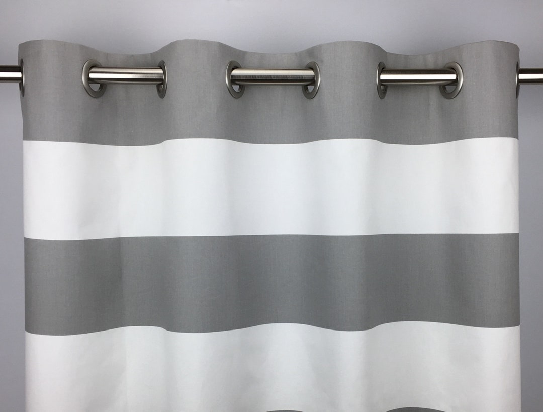 Gray and White Horizontal Striped Curtains FREE SHIPPING Gray Cabana