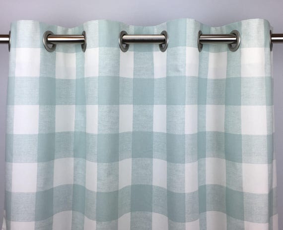 Light Blue Buffalo Check Curtains Free Shipping Snowy Blue Etsy