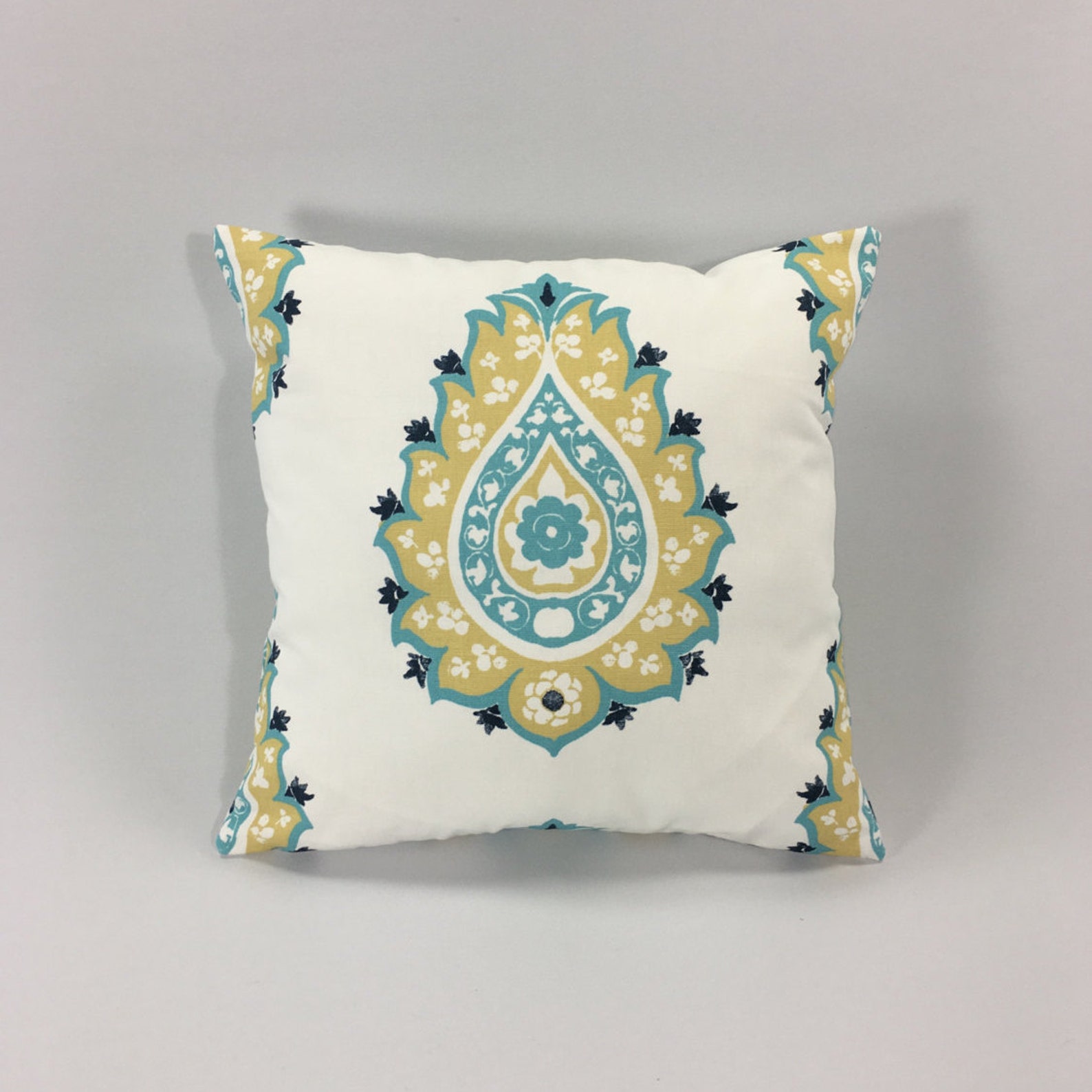 Blue Gold Damask Pillow Cover Damask Saffron/coastal Blue Etsy