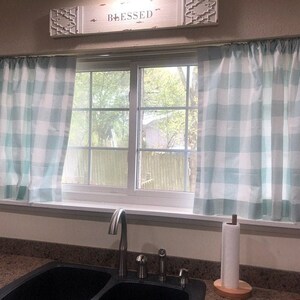 Light Blue Buffalo Check Curtains - Snowy Blue Plaid - Blue Gingham Drapes - Blue Curtains - Farmhouse - Rod Pocket - 63 84 96 108 120