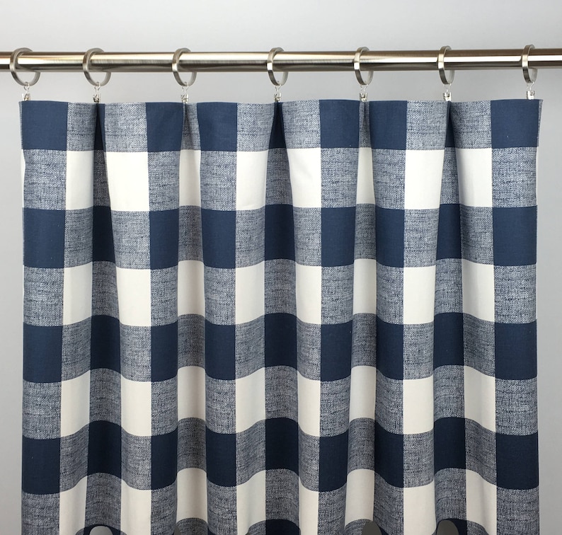 Navy Blue Buffalo Plaid Curtains Free Image 0