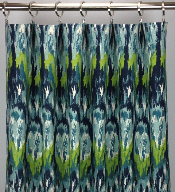 Watercolor Curtains Free Shipping Blue Lime Green White Etsy