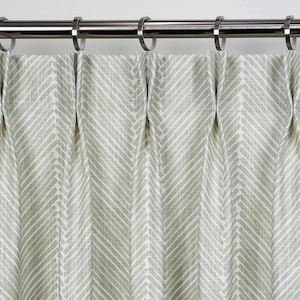 26 32 36&quot; Wide - Griffen Fog Slub Pinch Pleat Curtains - Double-French Pleat Curtains-Custom Size - 5 Colors- Herringbone Drapes- Linen Look
