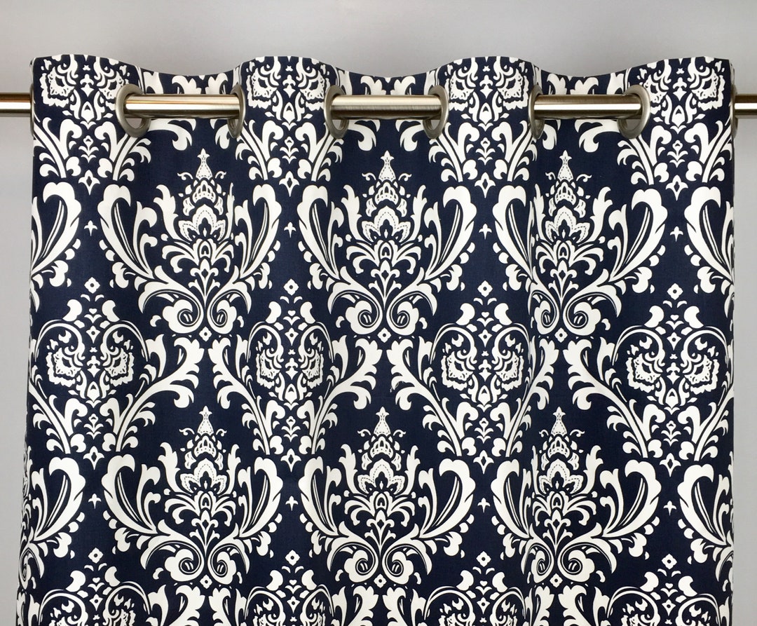 Navy Blue Damask Curtains FREE SHIPPING Blue and White Curtains Blue