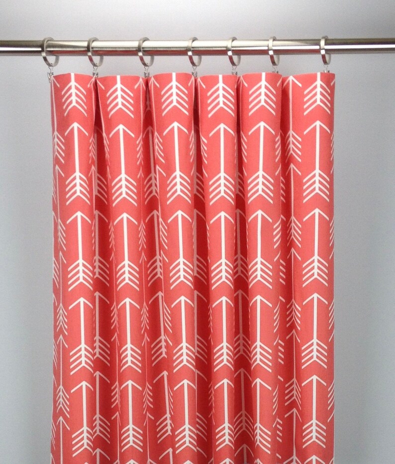 Arrow Coral And White Rod Pocket Curtains Free Shipping Etsy