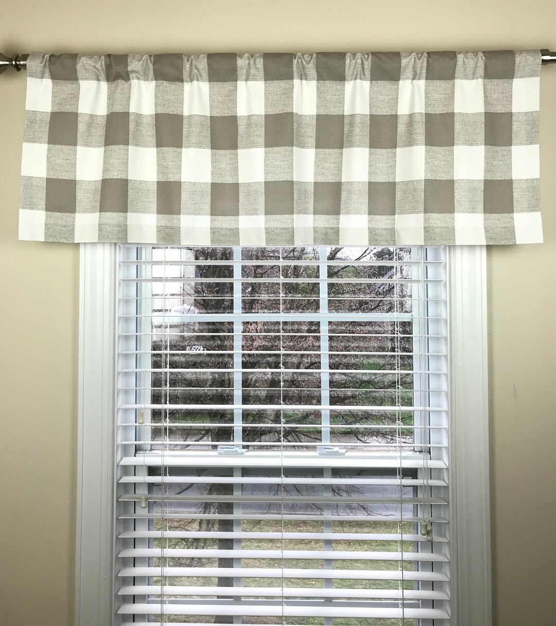 Ecru and White Buffalo Check Valance Dark Beige and White Etsy