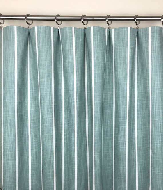Pale Turquoise Striped Slub Rod Pocket Curtains Free Etsy