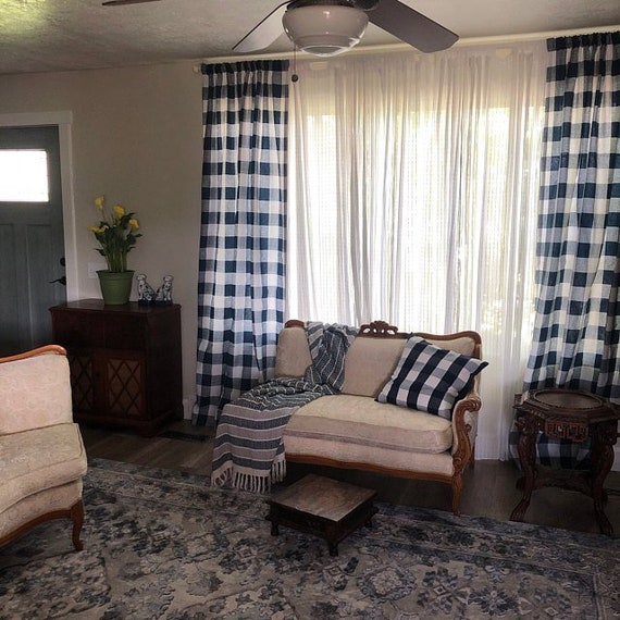 Navy Blue Buffalo Check Curtains Navy Plaid Navy Buffalo Etsy