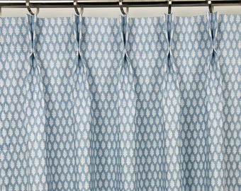 Pinch Pleat Curtains - Nadia Mist Linen Look, Blackout Cotton Lining Option, Custom Size
