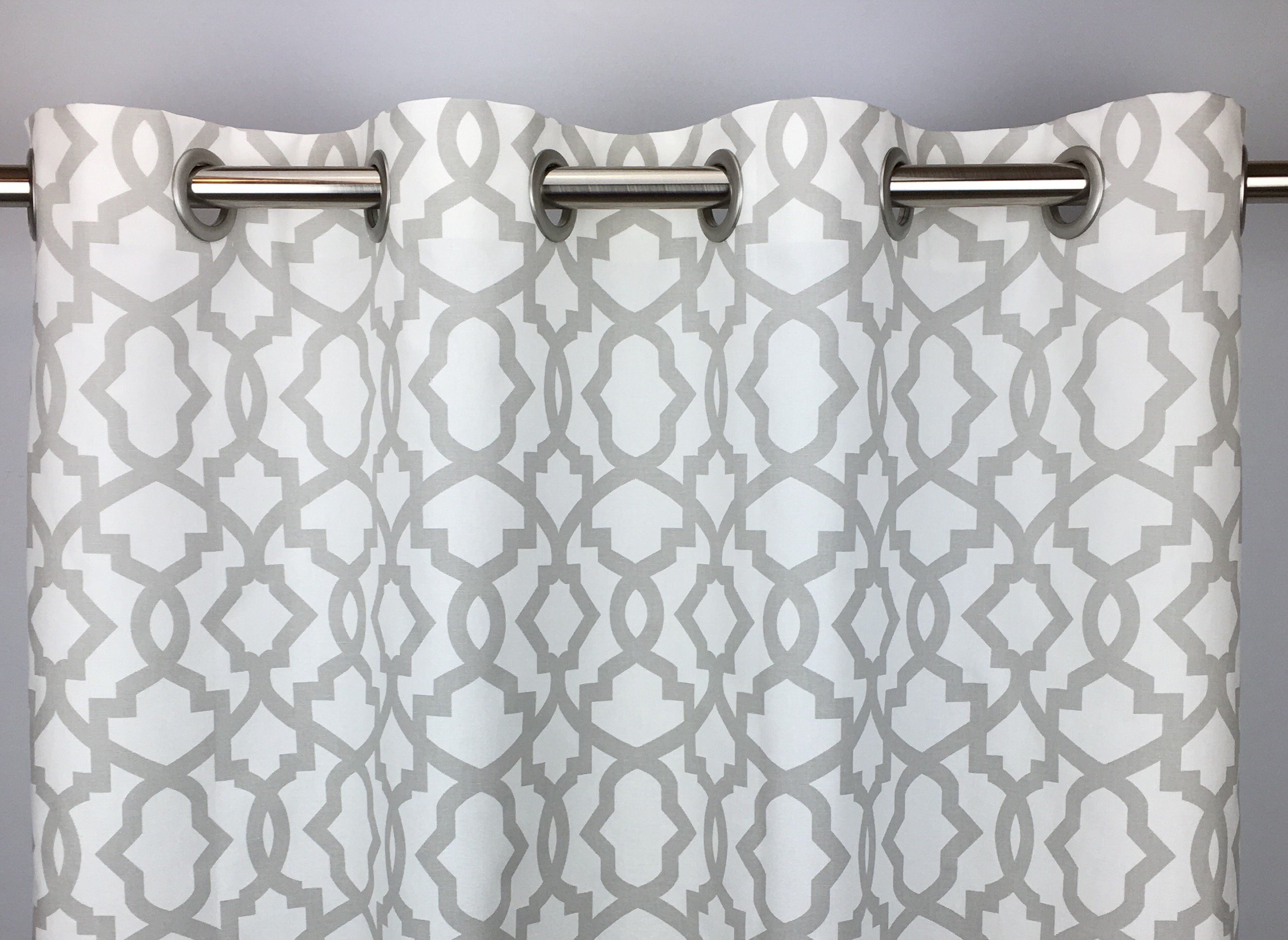 Light Gray Moroccan Curtains - FREE SHIPPING - Sheffield French Gray - Gray Quatrefoil - Grommets - 63 84 96 108 120
