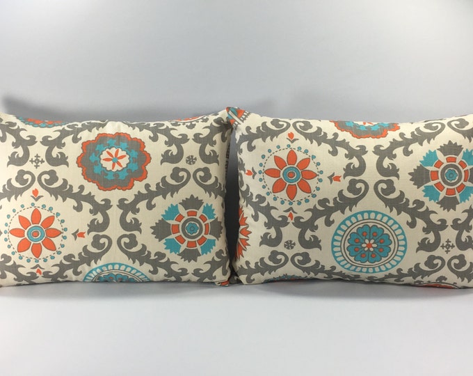 Turquoise & Orange Bedding Pillow Set Damask Pillow Shams Etsy