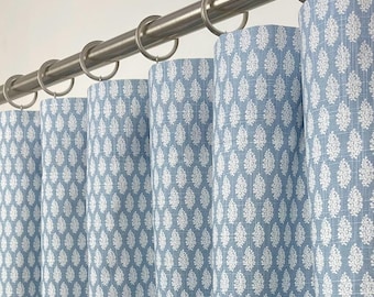 Extra Wide Blue Green Curtains-Linen Look, Rod Pocket, Blackout, Cotton Lining Option, Custom Size