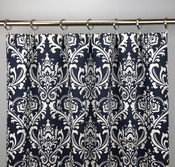 Navy Blue Damask Curtains Free Shipping Blue And White Etsy