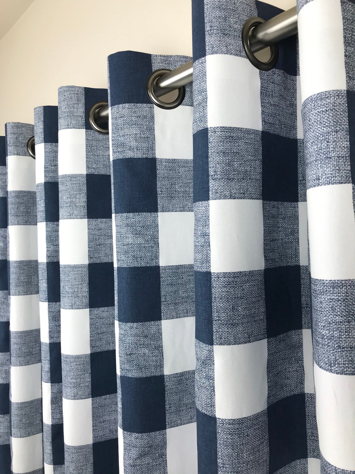 Navy Blue Buffalo Check Grommet Curtains Navy Blue Buffalo Etsy