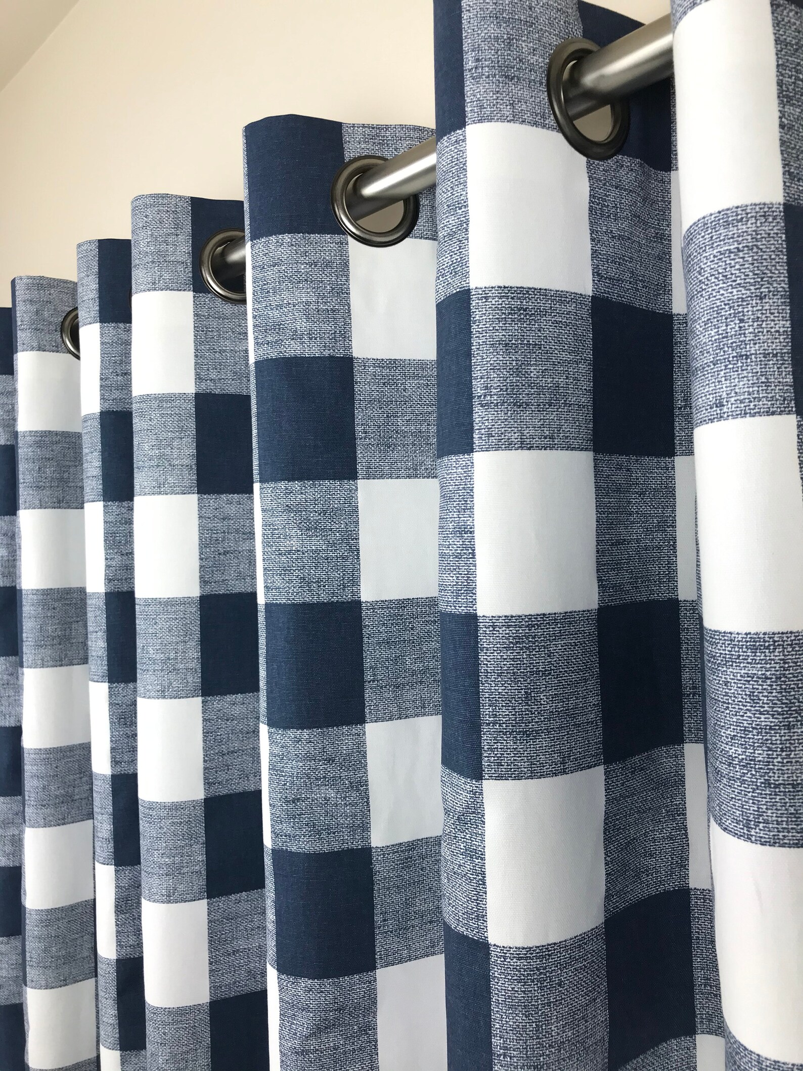 Navy Blue Buffalo Check Grommet Curtains Navy Blue Buffalo Etsy