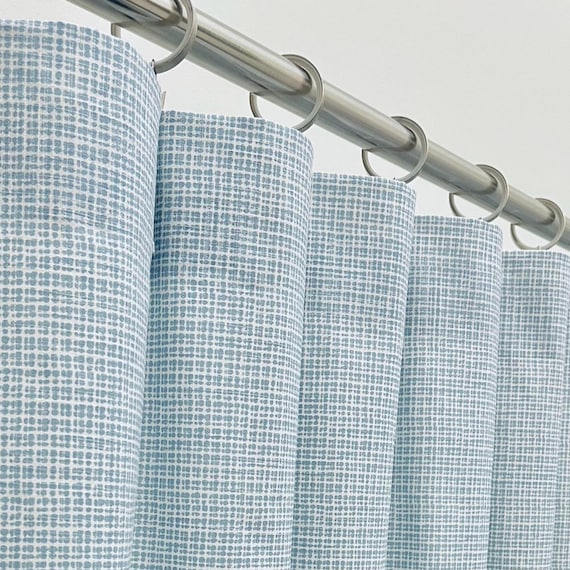 24 34 50" W- Rod-Pocket Curtains Windswept Mist Slub -Blackout Cotton Lining Curtains - Powder Blue Drapes  Custom Size Panels - 4 Colors