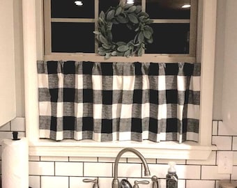 Buffalo Check Cafe Curtains - Farmhouse Plaid Kitchen Tiers