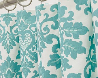 Canal Blue Rod-Pocket Curtains-Blackout Cotton Lining Option-Damask Curtains-Custom Drapes-63 84 96 108 120