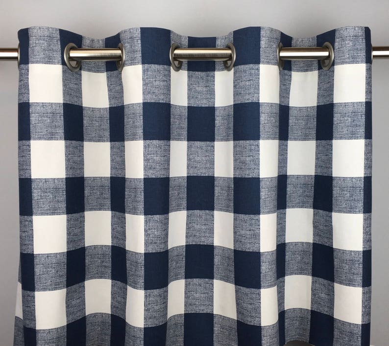 Ready To Ship Navy Blue Buffalo Check Curtains 24x84 With Etsy