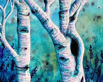 5x7in. Original Painting,  Birch Tree Art by Jasmine Star