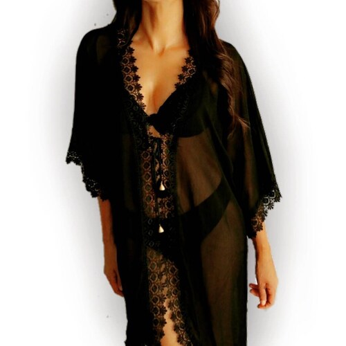 Black Beach Caftan Swimsuit Coverups Beach Coverup Beach Etsy