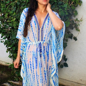 kaftan, long beach coverup, Beach Cover ups, swimsuit Coverups,Shibori Blue Caftan,Handmade,Honeymoon, Vacation, cruise, beach caftan, dress