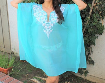 Seafoam Beach Coverup,embroidered, Kaftan, beach cover up, caftan, handmade,resort, beach wear,swimsuit coverup, Beach coverups, tunic