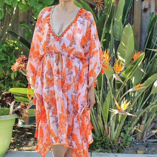 Boho Beach Top,caftan, handmade,resort wear,Yogi Dress, swimsuit coverup, Beach coverups, tunic, bohemian chic, kaftan, Dress with Tassels