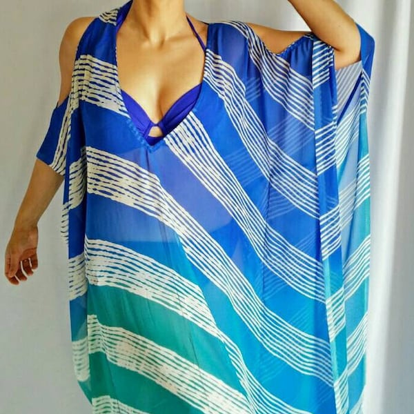 Tropical beach Caftan, Turquoise, Pink, Orange, swimsuit coverup, Beach Cover ups, Honeymoon, Vacation wear, Beach cover-ups, Beach Kaftan