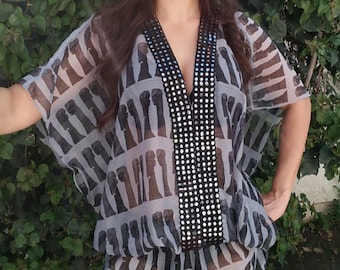 50% off , price as marked Gray Women's Beach Coverup, beach cover up, caftan, handmade,resort wear, beach wear,swimsuit coverup