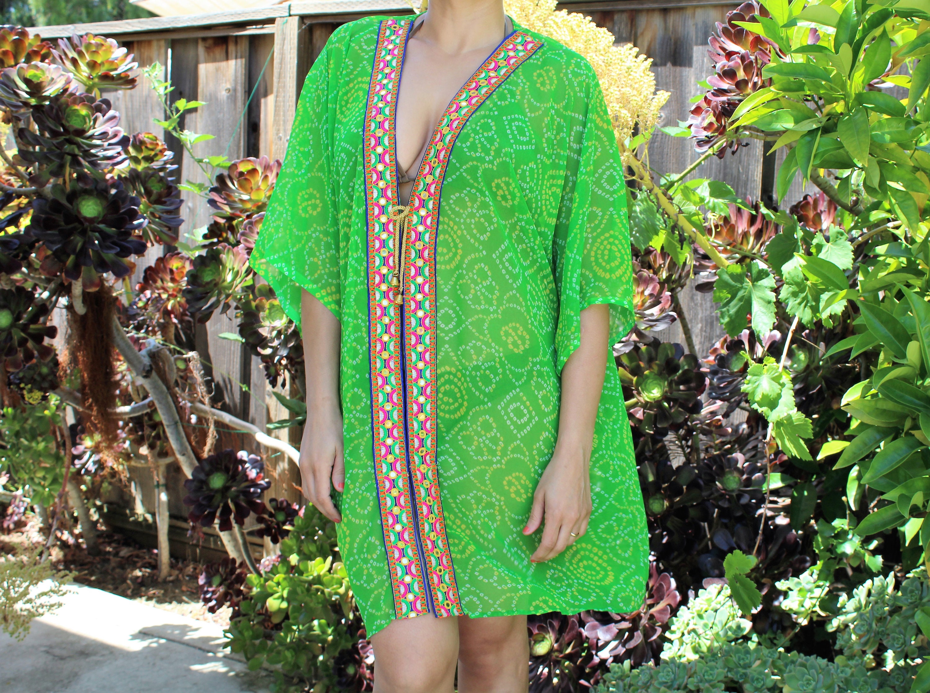 Green Beach Coverup Boho Kaftan Beach 