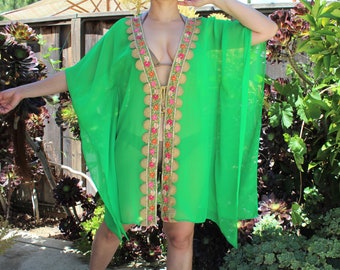 green beach coverup, Boho Kaftan, beach cover up, caftan, handmade, beach wear,resort wear,swimsuit coverup, Beach coverups, Kaftans