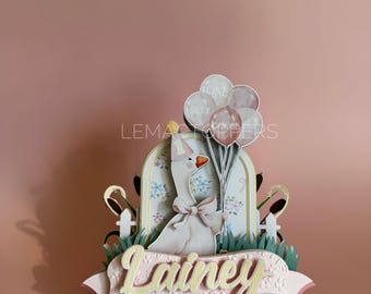 Personalised Goose First Birthday Cake Topper | ONE Silly Goose Theme | Custom Name Baby Cake Topper | Pastel Balloon Topper | 1st Birthday