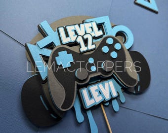 Custom Gamer Cake Topper | Level Up Birthday Topper | Video Game Party Decor | Personalised Controller Cake Topper | Boy Gamer Birthday