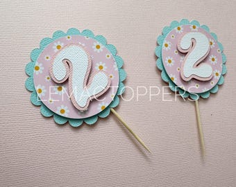 Pastel Daisy Cupcake Toppers | Girl’s Second Birthday Party Decor | Pink Daisy Cupcake Picks | Custom cupcake toppers