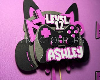 Personalized Gaming Cake Topper | Gamer Birthday Party Decor | Video Game Theme Cake Decoration | Custom Name & Age | Level Up Cake Topper