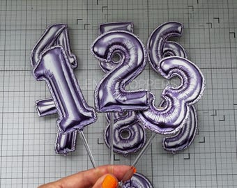 Foil Balloon Number Cake Topper | Birthday Number Topper | Minimal Cake Decoration | Any Age | Party Cake Topper
