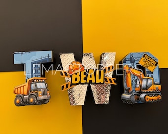 Construction Birthday 3D Letters – Custom Name Decor | Dump Truck & Digger Party Theme | Boys Birthday Decoration
